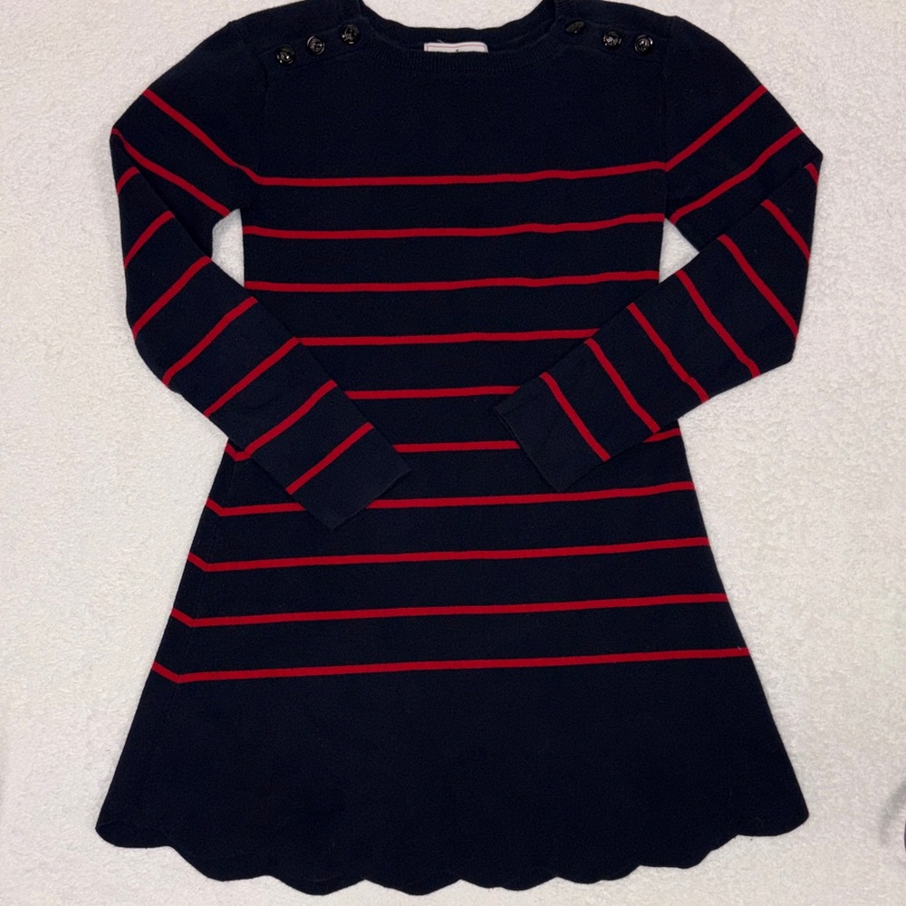 Jacadi mademoiselle Navy red striped Dress long sleeve knit nautical girls 10